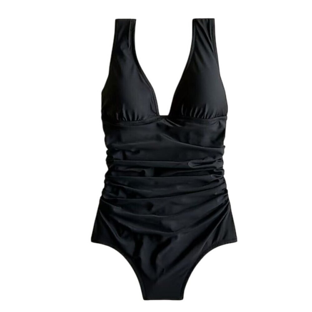 J.Crew Ruched V-neck One Piece Swimsuit Black Size 24 re-imagined
